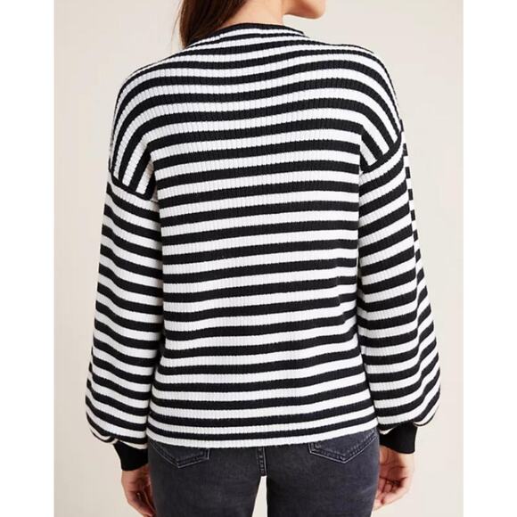 Anthropologie Sydney Stripe Mock Neck Sweater Medium Balloon Sleeve Line & Dot - Picture 7 of 10